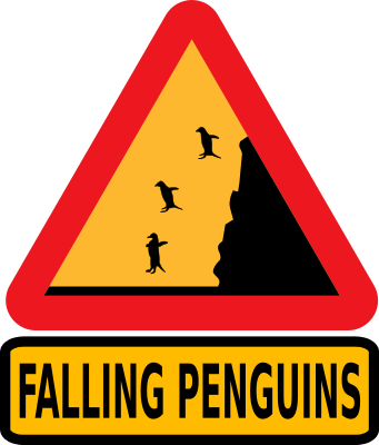 Warnschild: Falling Penguins